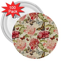 Watercolor Vintage Flowers Butterflies Lace 1 3  Buttons (100 Pack)  by EDDArt