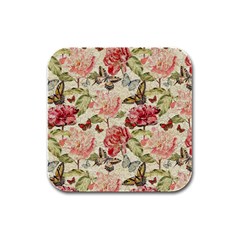 Watercolor Vintage Flowers Butterflies Lace 1 Rubber Square Coaster (4 pack) 