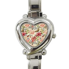 Watercolor Vintage Flowers Butterflies Lace 1 Heart Italian Charm Watch by EDDArt