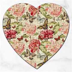 Watercolor Vintage Flowers Butterflies Lace 1 Jigsaw Puzzle (Heart)