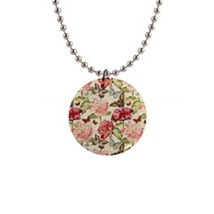 Watercolor Vintage Flowers Butterflies Lace 1 Button Necklaces by EDDArt