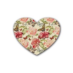 Watercolor Vintage Flowers Butterflies Lace 1 Rubber Coaster (Heart) 