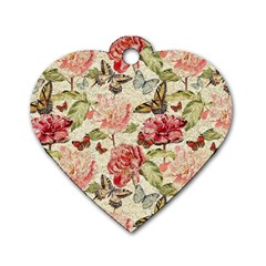 Watercolor Vintage Flowers Butterflies Lace 1 Dog Tag Heart (one Side) by EDDArt