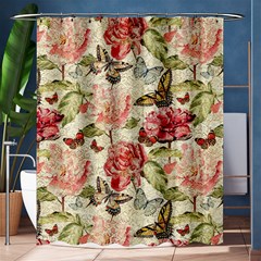 Watercolor Vintage Flowers Butterflies Lace 1 Shower Curtain 60  x 72  (Medium) 