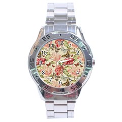 Watercolor Vintage Flowers Butterflies Lace 1 Stainless Steel Analogue Watch