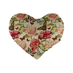 Watercolor Vintage Flowers Butterflies Lace 1 Standard 16  Premium Heart Shape Cushions by EDDArt