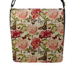 Watercolor Vintage Flowers Butterflies Lace 1 Flap Messenger Bag (l)  by EDDArt