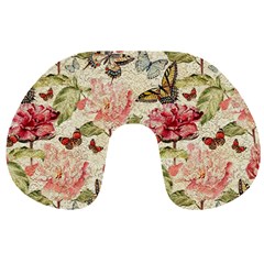 Watercolor Vintage Flowers Butterflies Lace 1 Travel Neck Pillows by EDDArt