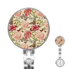 Watercolor Vintage Flowers Butterflies Lace 1 Stainless Steel Nurses Watch