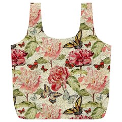 Watercolor Vintage Flowers Butterflies Lace 1 Full Print Recycle Bags (L) 