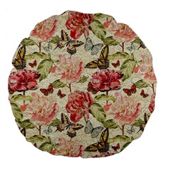 Watercolor Vintage Flowers Butterflies Lace 1 Large 18  Premium Flano Round Cushions by EDDArt