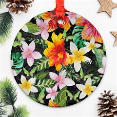 Tropical Flowers Butterflies 1 Ornament (round) by EDDArt