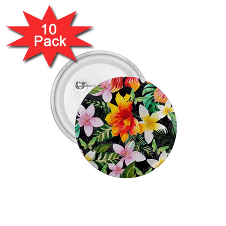 Tropical Flowers Butterflies 1 1.75  Buttons (10 pack)