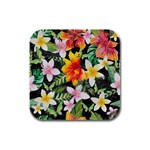 Tropical Flowers Butterflies 1 Rubber Square Coaster (4 pack)  Front