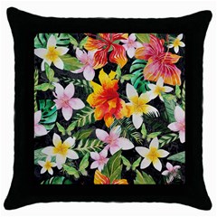 Tropical Flowers Butterflies 1 Throw Pillow Case (black) by EDDArt