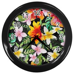 Tropical Flowers Butterflies 1 Wall Clock (black) by EDDArt