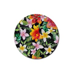 Tropical Flowers Butterflies 1 Rubber Coaster (round)  by EDDArt