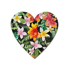 Tropical Flowers Butterflies 1 Heart Magnet by EDDArt