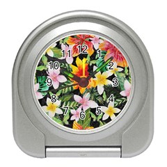 Tropical Flowers Butterflies 1 Travel Alarm Clock by EDDArt