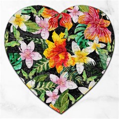 Tropical Flowers Butterflies 1 Jigsaw Puzzle (heart) by EDDArt