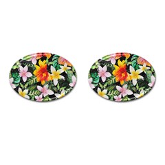 Tropical Flowers Butterflies 1 Cufflinks (oval) by EDDArt