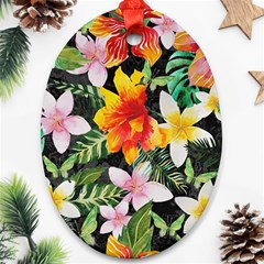 Tropical Flowers Butterflies 1 Oval Ornament (two Sides) by EDDArt