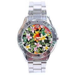 Tropical Flowers Butterflies 1 Stainless Steel Analogue Watch by EDDArt