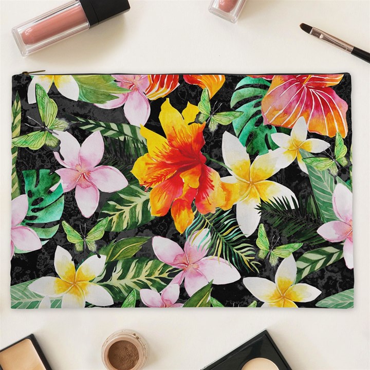 Tropical Flowers Butterflies 1 Cosmetic Bag (XXL)