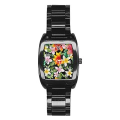 Tropical Flowers Butterflies 1 Stainless Steel Barrel Watch by EDDArt