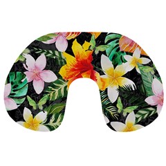 Tropical Flowers Butterflies 1 Travel Neck Pillows by EDDArt