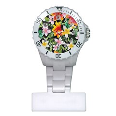 Tropical Flowers Butterflies 1 Plastic Nurses Watch by EDDArt