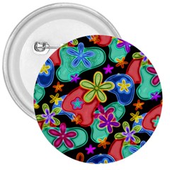 Colorful Retro Flowers Fractalius Pattern 1 3  Buttons by EDDArt