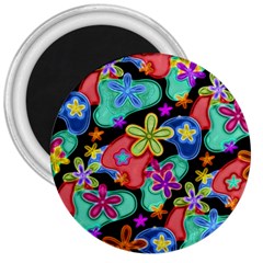 Colorful Retro Flowers Fractalius Pattern 1 3  Magnets by EDDArt