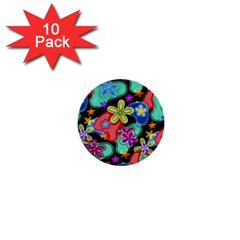 Colorful Retro Flowers Fractalius Pattern 1 1  Mini Buttons (10 Pack)  by EDDArt