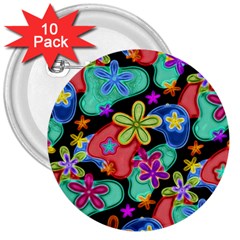 Colorful Retro Flowers Fractalius Pattern 1 3  Buttons (10 Pack)  by EDDArt