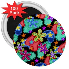 Colorful Retro Flowers Fractalius Pattern 1 3  Magnets (100 Pack) by EDDArt