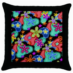 Colorful Retro Flowers Fractalius Pattern 1 Throw Pillow Case (black) by EDDArt