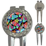 Colorful Retro Flowers Fractalius Pattern 1 3-in-1 Golf Divots Front