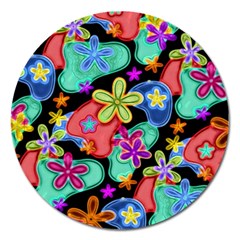 Colorful Retro Flowers Fractalius Pattern 1 Magnet 5  (round) by EDDArt