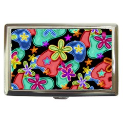 Colorful Retro Flowers Fractalius Pattern 1 Cigarette Money Cases by EDDArt