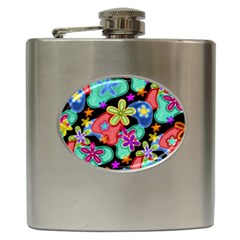 Colorful Retro Flowers Fractalius Pattern 1 Hip Flask (6 Oz) by EDDArt