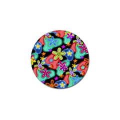 Colorful Retro Flowers Fractalius Pattern 1 Golf Ball Marker by EDDArt