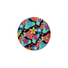 Colorful Retro Flowers Fractalius Pattern 1 Golf Ball Marker (4 Pack) by EDDArt