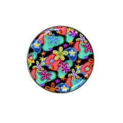 Colorful Retro Flowers Fractalius Pattern 1 Hat Clip Ball Marker by EDDArt