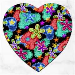 Colorful Retro Flowers Fractalius Pattern 1 Jigsaw Puzzle (heart) by EDDArt