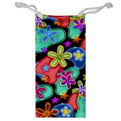 Colorful Retro Flowers Fractalius Pattern 1 Jewelry Bags by EDDArt