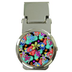 Colorful Retro Flowers Fractalius Pattern 1 Money Clip Watches by EDDArt