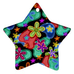 Colorful Retro Flowers Fractalius Pattern 1 Star Ornament (two Sides) by EDDArt