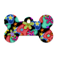 Colorful Retro Flowers Fractalius Pattern 1 Dog Tag Bone (two Sides)