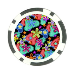 Colorful Retro Flowers Fractalius Pattern 1 Poker Chip Card Guard (10 Pack) by EDDArt